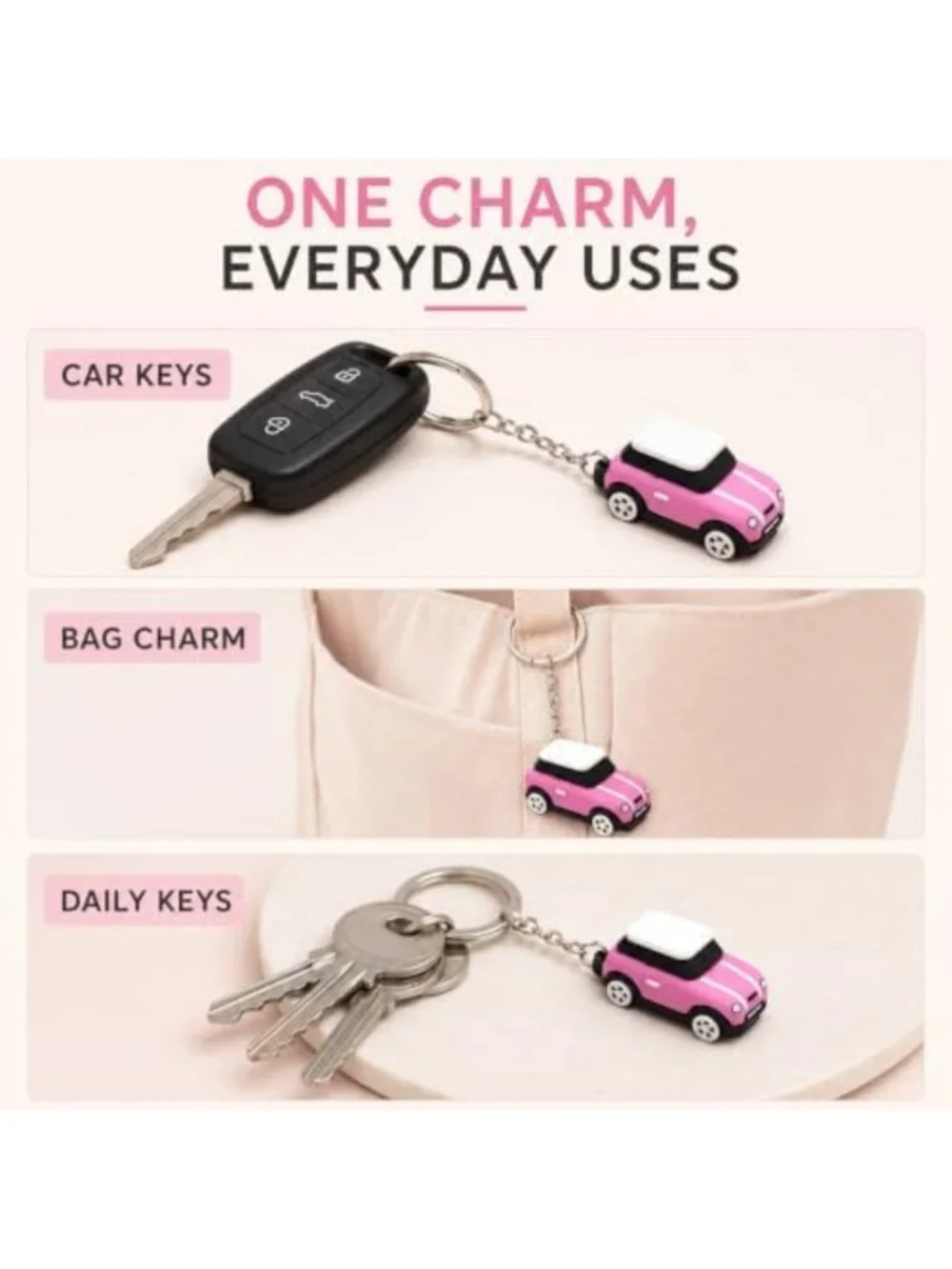 Cute 3D OM Keychain with Mini Silicone Model - Pink, Stylish Silver Chain